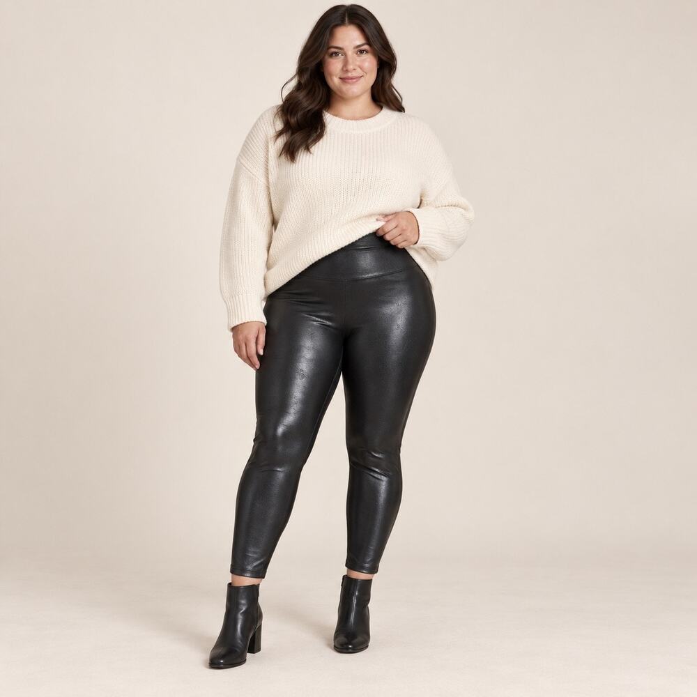 SPANX Faux Leather High-Waisted Black Leggings Women’s Plus Size 1X